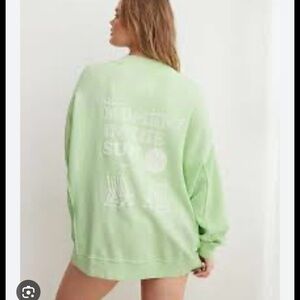 Aerie Light Green Oversized Graphic Sweatshirt - L